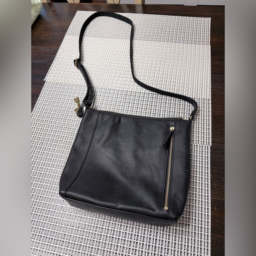 Fossil Black Leather Crossbody Bag